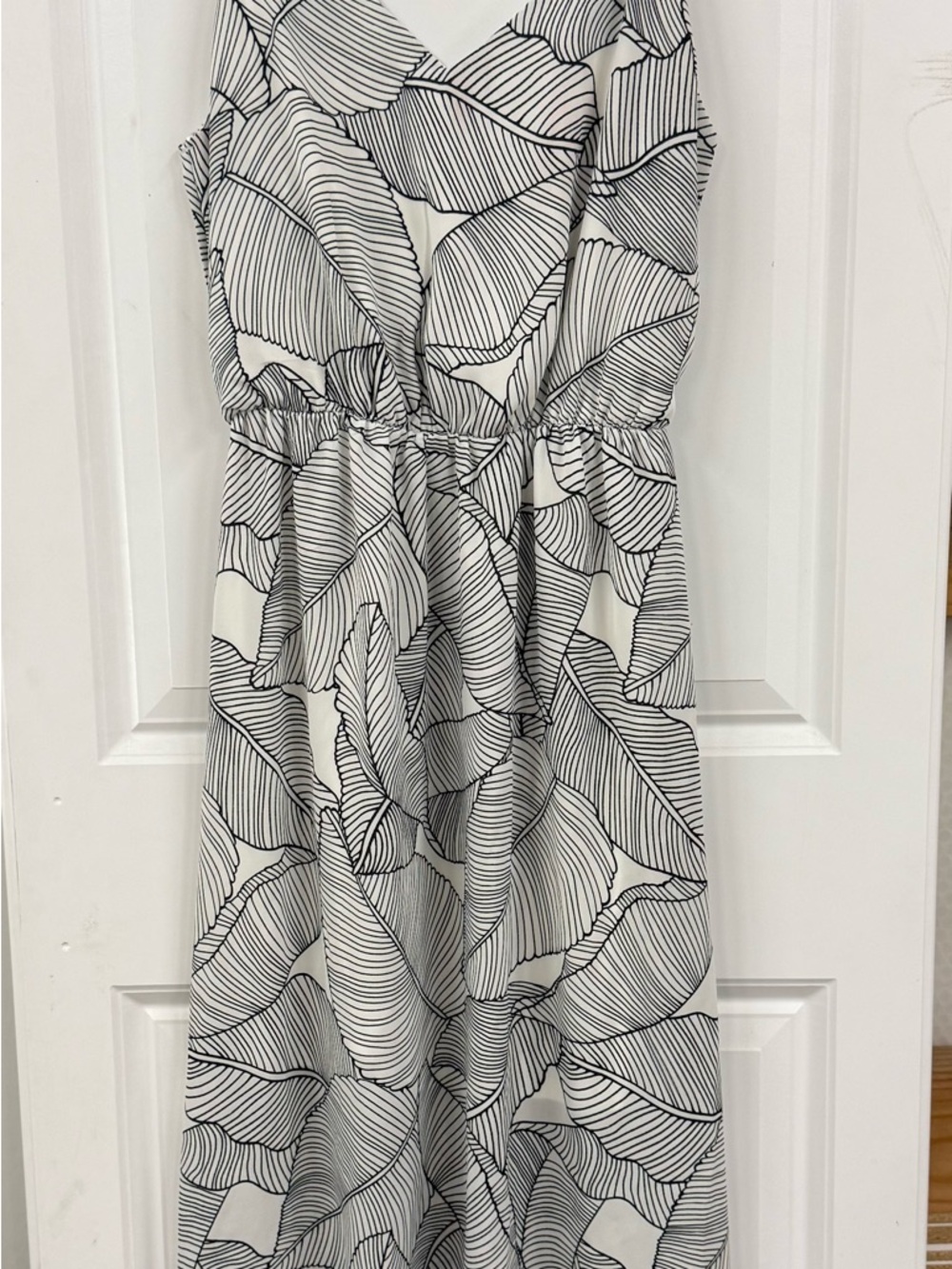 Sienna Sky Black and White Abstract Leaf V-Neck Dress